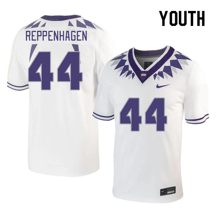 Youth #44 Ben Reppenhagen TCU Horned Frogs 2023 College Footbal Jerseys Stitched-White - Click Image to Close